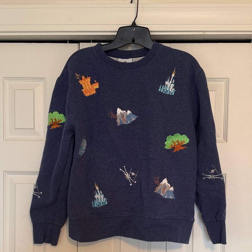 Disney Navy Blue Crewneck Sweatshirt with iconic embroidered designs